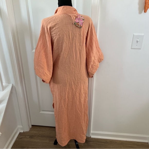 Powder ORGANIC COTTON RETREAT GOWN IN CORAL Limited Edition Beach Coverup Robe - Picture 10 of 14